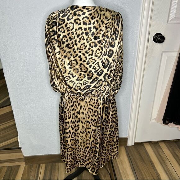 REEM Silk Cape Cowl Neck Cheetah Animal Print Gold/Black Medium Dress Sz Large - Picture 3 of 11